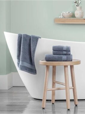 Purely Indulgent Plush Slate Blue Bath Towel Set - Soft Cotton